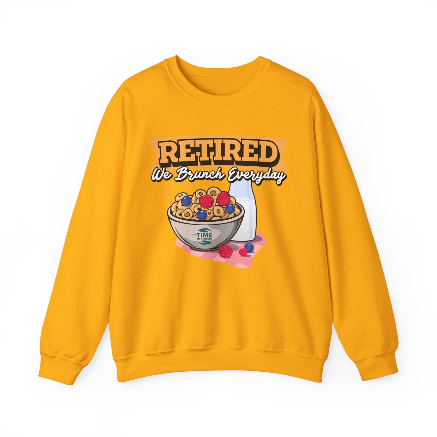 Retired We Brunch Everyday unisex heavy blend crewneck sweatshirt, cozy and stylish, perfect retirement gift for brunch lovers and relaxed weekends