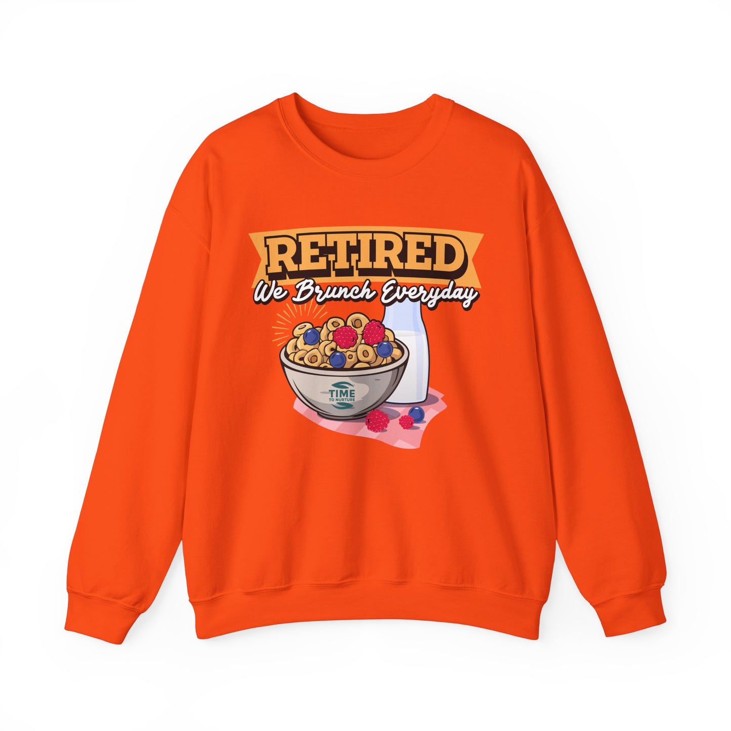 Retired We Brunch Everyday unisex heavy blend crewneck sweatshirt, cozy and stylish, perfect retirement gift for brunch lovers and relaxed weekends