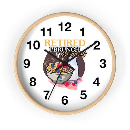 Retirement Brunch wall clock with a fun, unique design, perfect for kitchen decor, a stylish home accent, and a great gift for retirees who love brunch