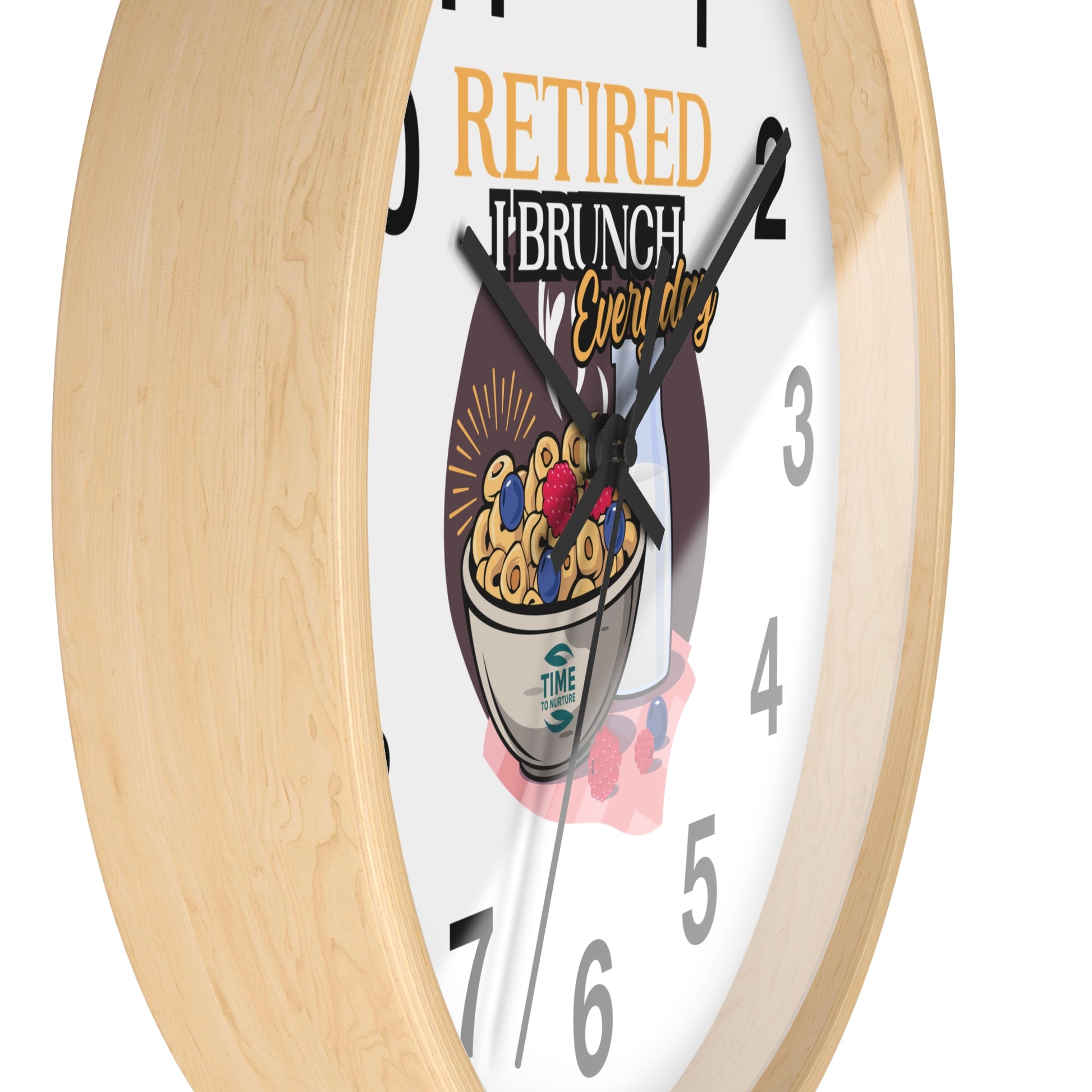 Retirement Brunch wall clock with a fun, unique design, perfect for kitchen decor, a stylish home accent, and a great gift for retirees who love brunch