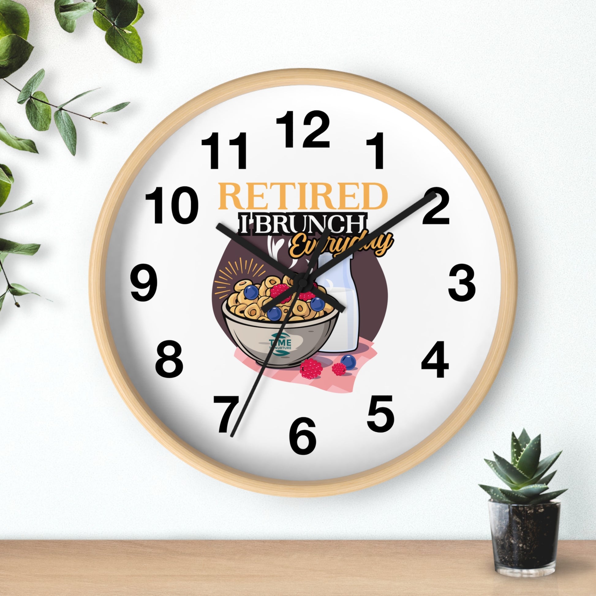 Retirement Brunch wall clock with a fun, unique design, perfect for kitchen decor, a stylish home accent, and a great gift for retirees who love brunch