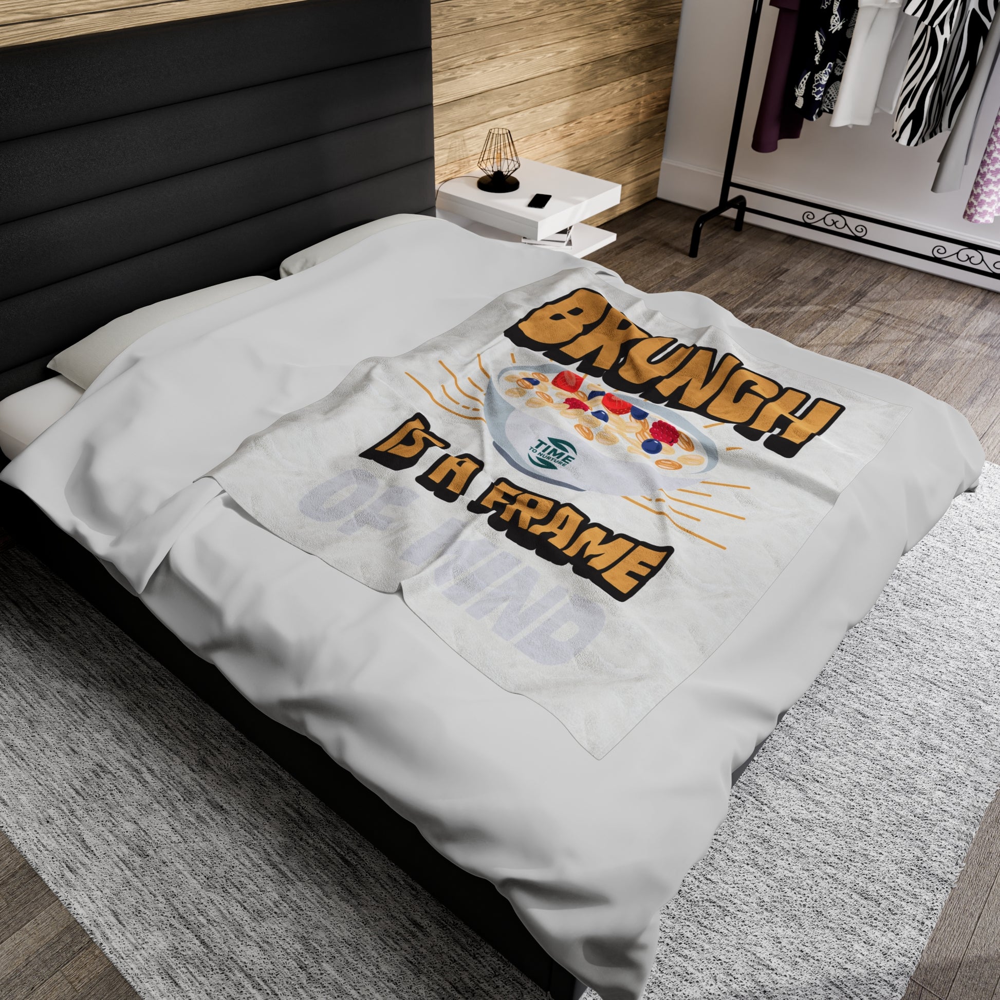 Ultra-soft velveteen plush blanket featuring Brunch Is a Frame of Mind, designed for ultimate comfort and coziness, perfect for brunch lovers to relax, lounge, and enjoy leisurely days at home or on the couch.