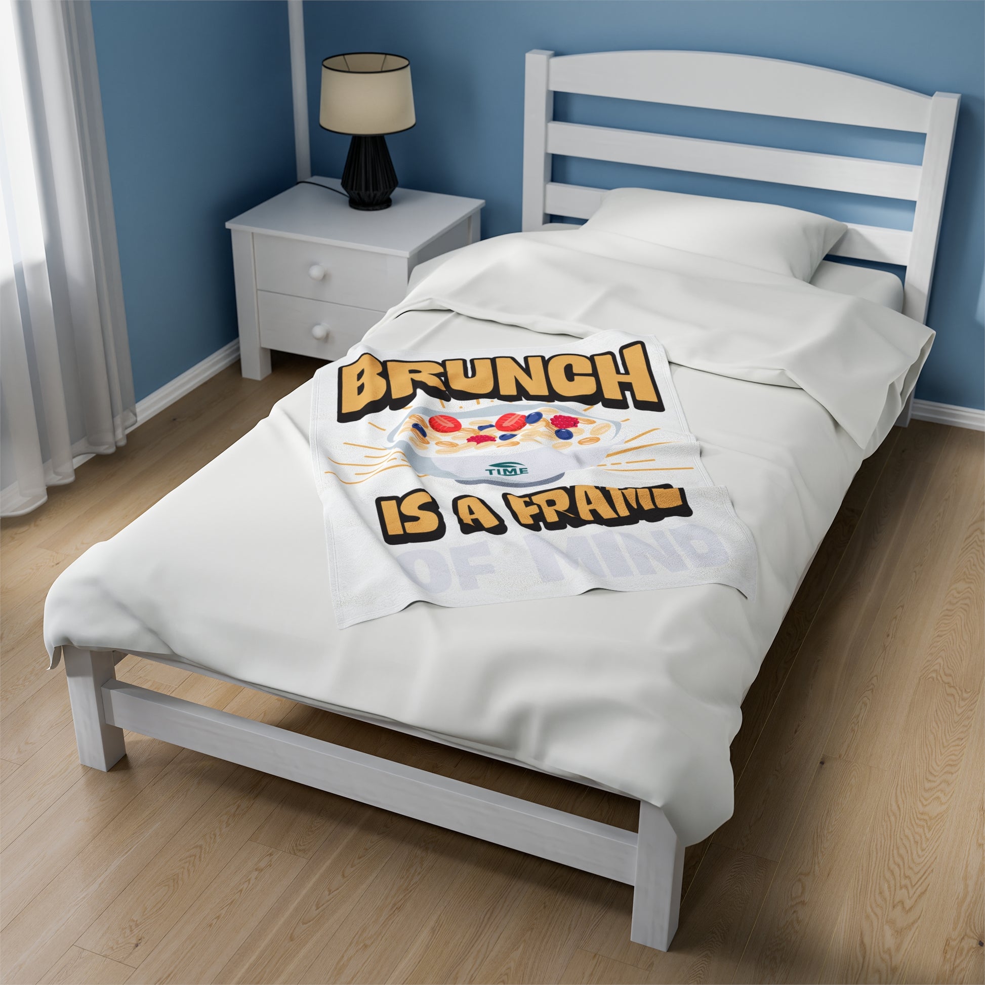 Ultra-soft velveteen plush blanket featuring Brunch Is a Frame of Mind, designed for ultimate comfort and coziness, perfect for brunch lovers to relax, lounge, and enjoy leisurely days at home or on the couch.