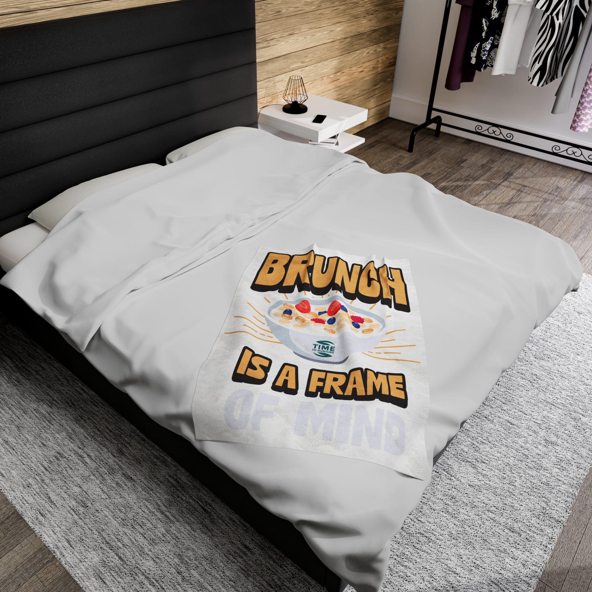 Ultra-soft velveteen plush blanket featuring Brunch Is a Frame of Mind, designed for ultimate comfort and coziness, perfect for brunch lovers to relax, lounge, and enjoy leisurely days at home or on the couch.
