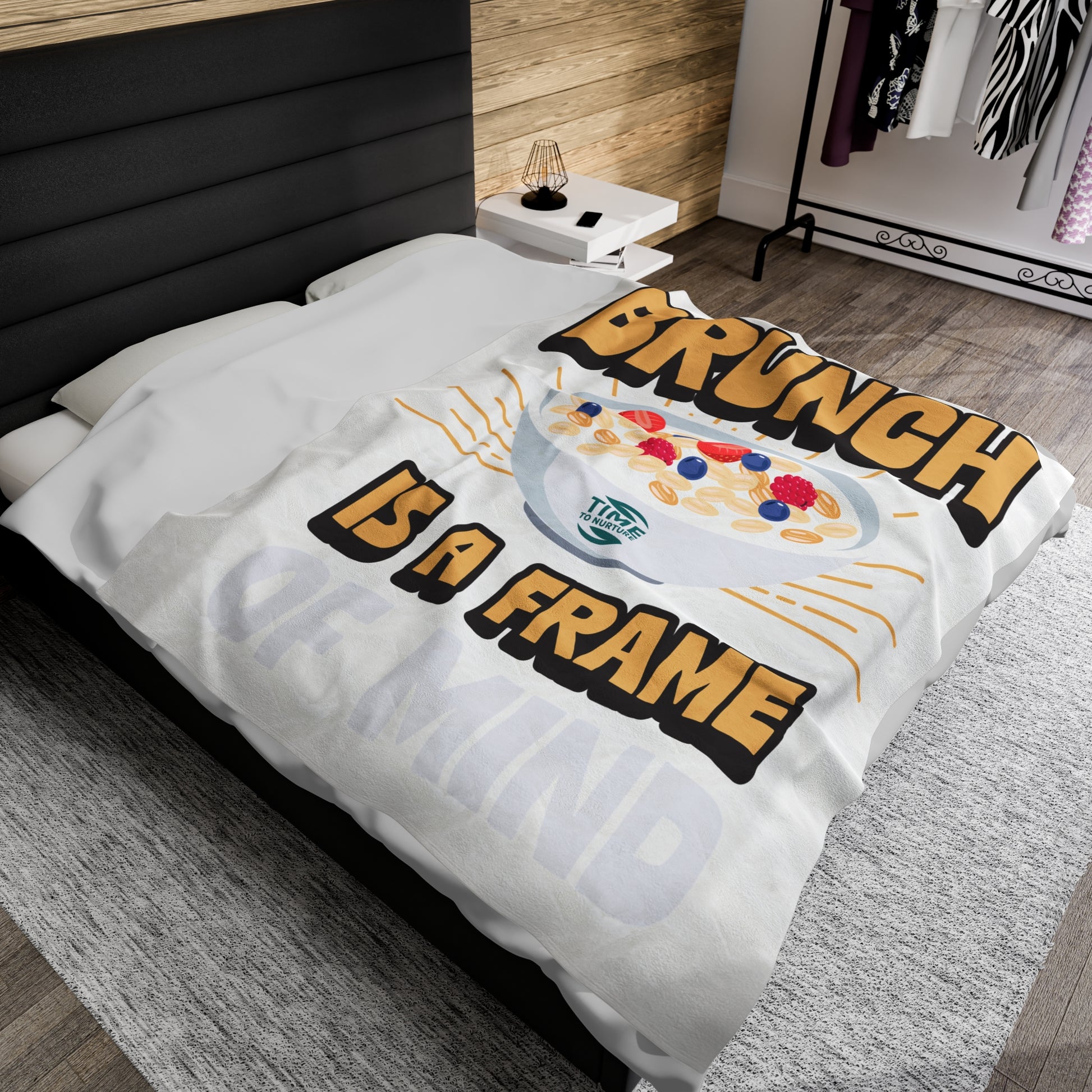 Ultra-soft velveteen plush blanket featuring Brunch Is a Frame of Mind, designed for ultimate comfort and coziness, perfect for brunch lovers to relax, lounge, and enjoy leisurely days at home or on the couch.