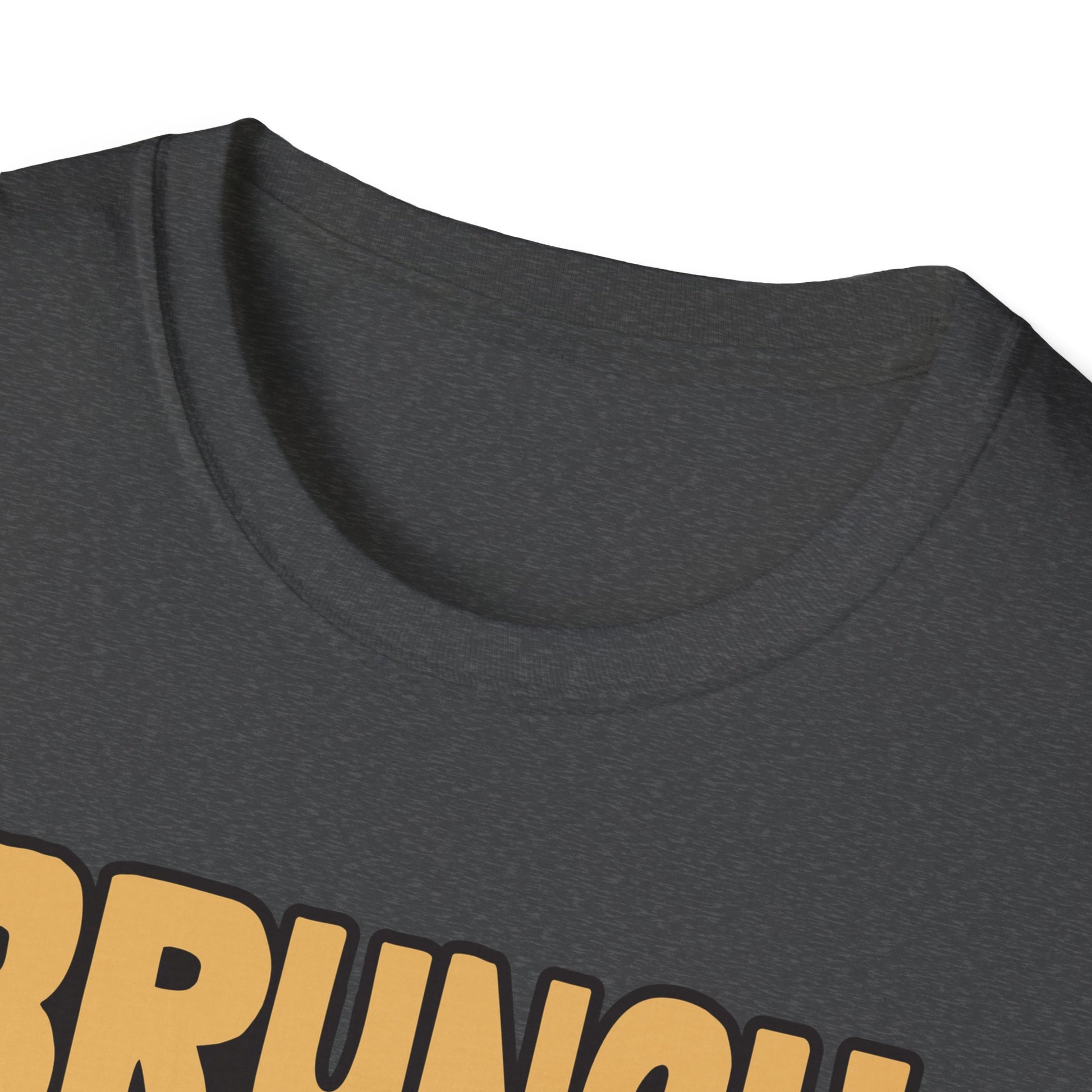 Unisex softstyle t-shirt featuring the phrase "Brunch Is a State of Mind," ethically made with superior comfort and durability. The design includes a fun digital brunch retirement gag gift idea, offering timeless style for casual wear