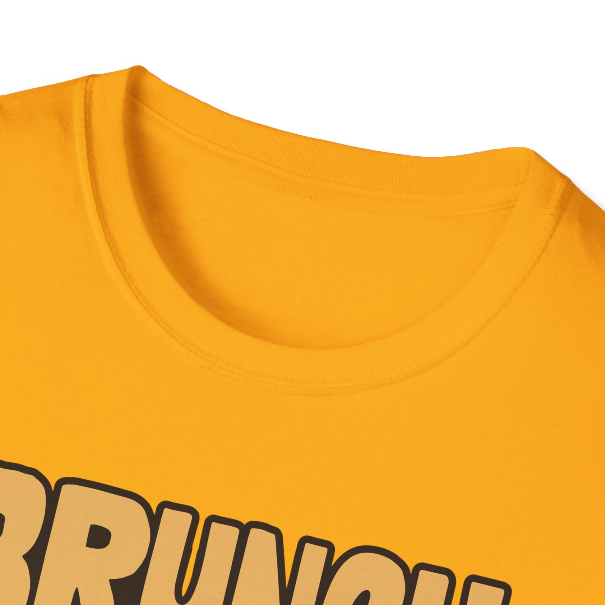 Unisex softstyle t-shirt featuring the phrase "Brunch Is a State of Mind," ethically made with superior comfort and durability. The design includes a fun digital brunch retirement gag gift idea, offering timeless style for casual wear
