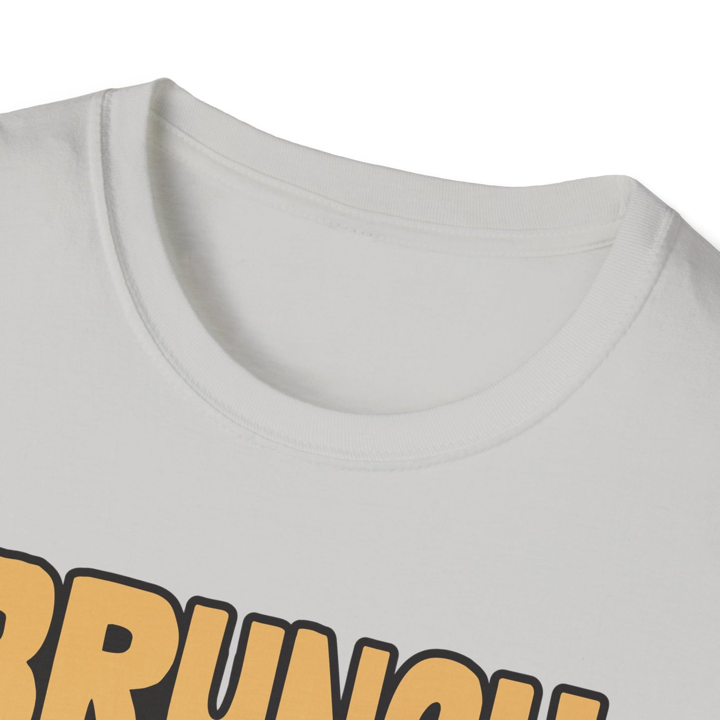 Unisex softstyle t-shirt featuring the phrase "Brunch Is a State of Mind," ethically made with superior comfort and durability. The design includes a fun digital brunch retirement gag gift idea, offering timeless style for casual wear