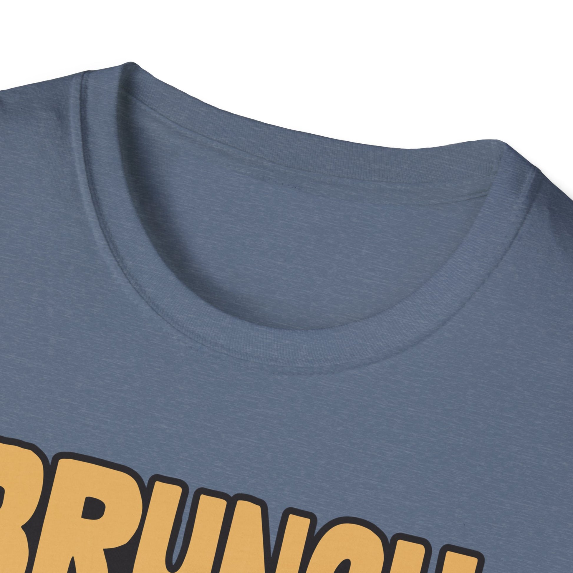 Unisex softstyle t-shirt featuring the phrase "Brunch Is a State of Mind," ethically made with superior comfort and durability. The design includes a fun digital brunch retirement gag gift idea, offering timeless style for casual wear