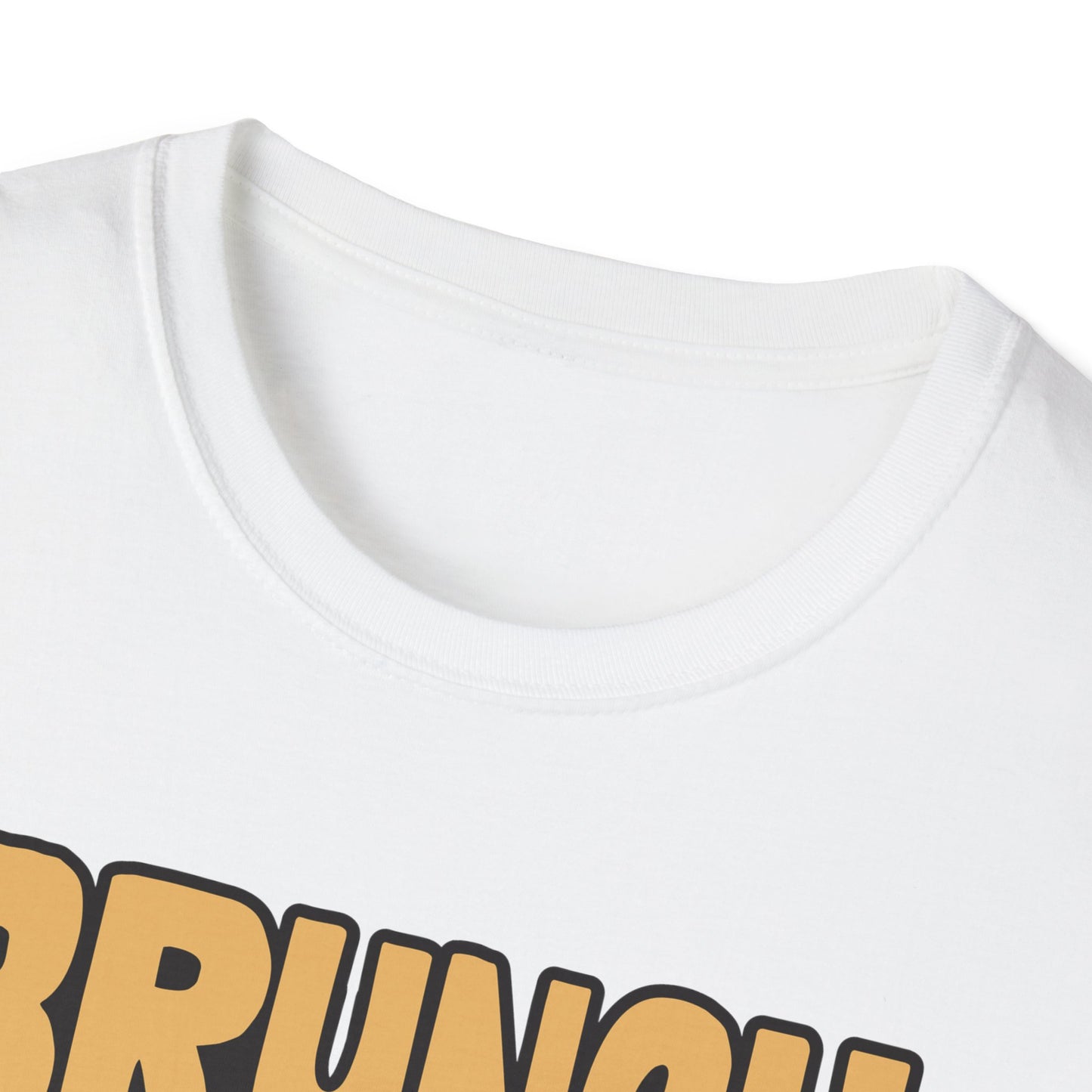 Unisex softstyle t-shirt featuring the phrase "Brunch Is a State of Mind," ethically made with superior comfort and durability. The design includes a fun digital brunch retirement gag gift idea, offering timeless style for casual wear