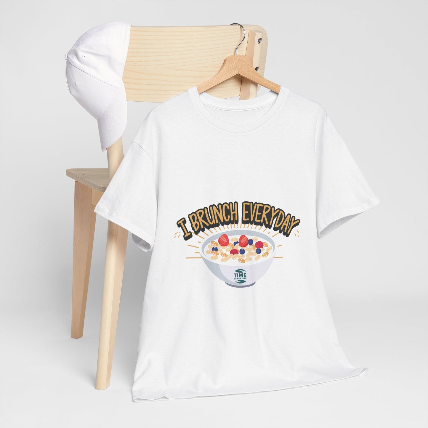 Unisex tee with the phrase 'Brunch Everyday,' perfect for breakfast lovers, foodies, and weekend brunch enthusiasts. A fun and casual wardrobe staple.