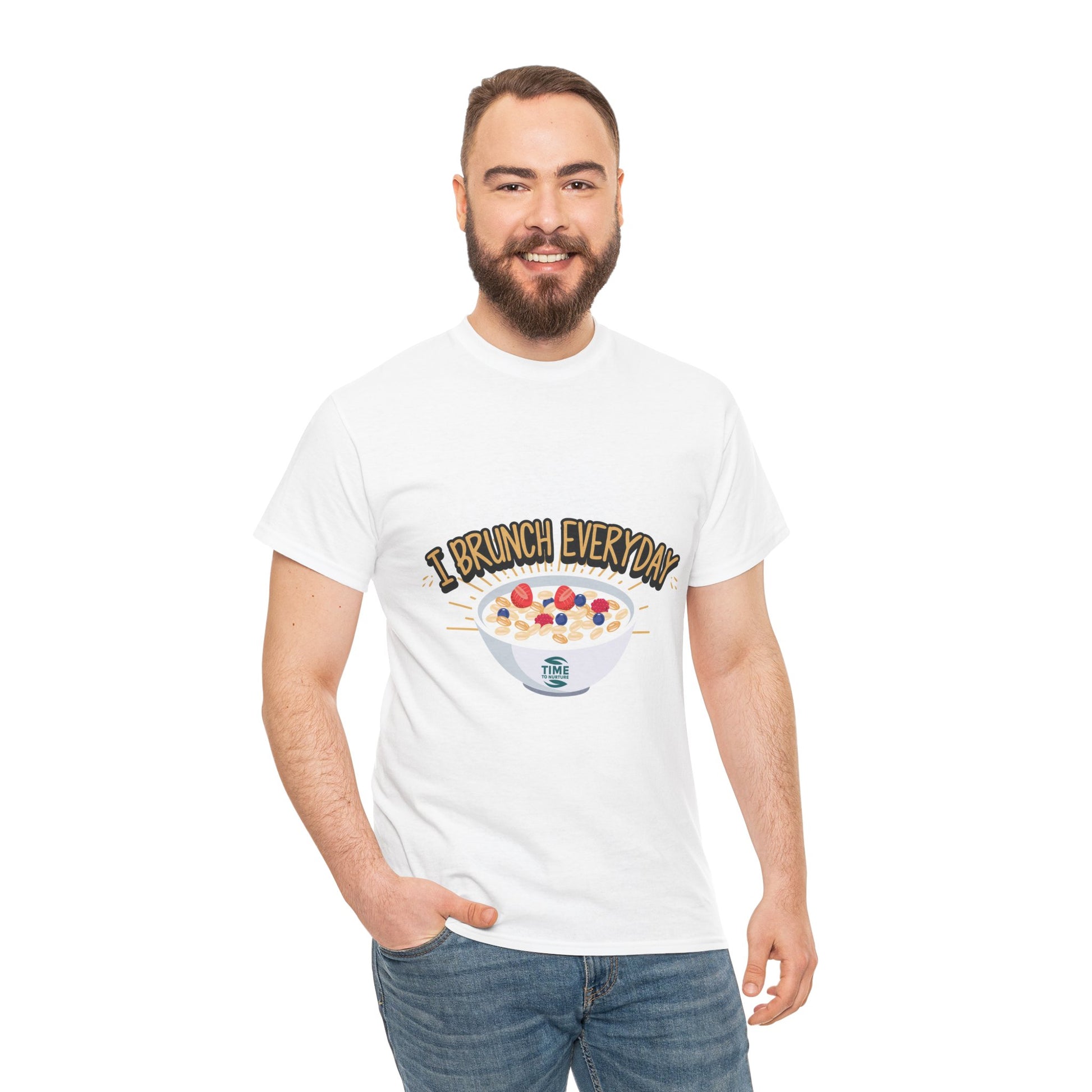 Unisex tee with the phrase 'Brunch Everyday,' perfect for breakfast lovers, foodies, and weekend brunch enthusiasts. A fun and casual wardrobe staple.