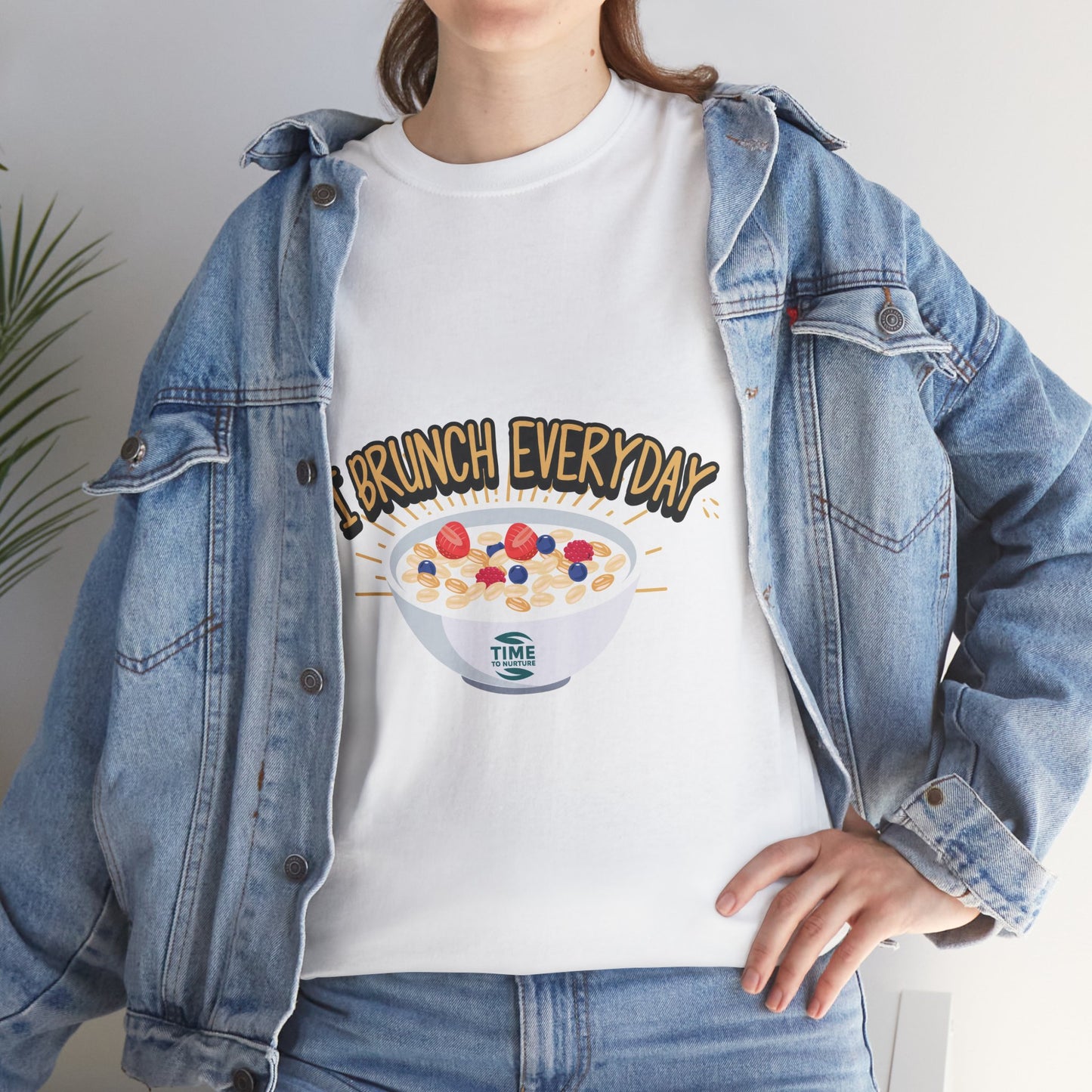 Unisex tee with the phrase 'Brunch Everyday,' perfect for breakfast lovers, foodies, and weekend brunch enthusiasts. A fun and casual wardrobe staple.