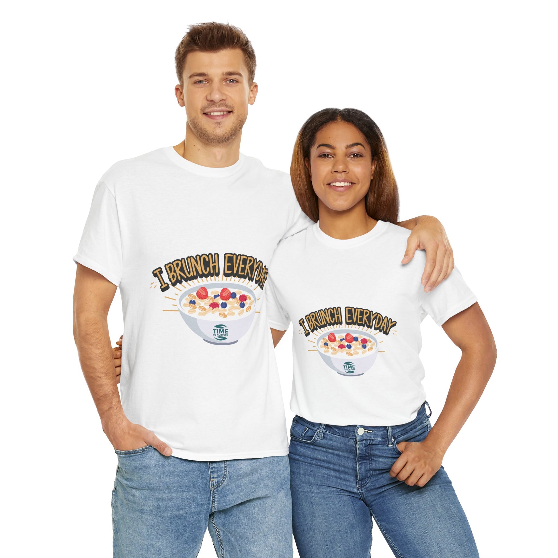 Unisex tee with the phrase 'Brunch Everyday,' perfect for breakfast lovers, foodies, and weekend brunch enthusiasts. A fun and casual wardrobe staple.