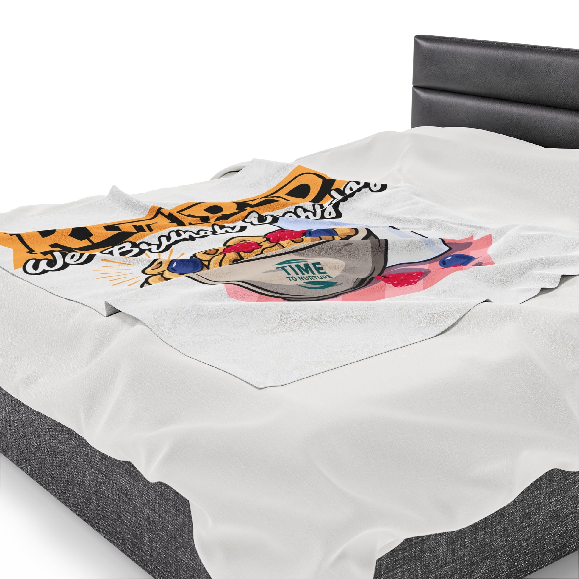 Velveteen plush blanket with the text Retired We Brunch Everyday, ideal for home decor, a cozy throw, or a funny retirement gift. Perfect for retirement parties or everyday comfort.