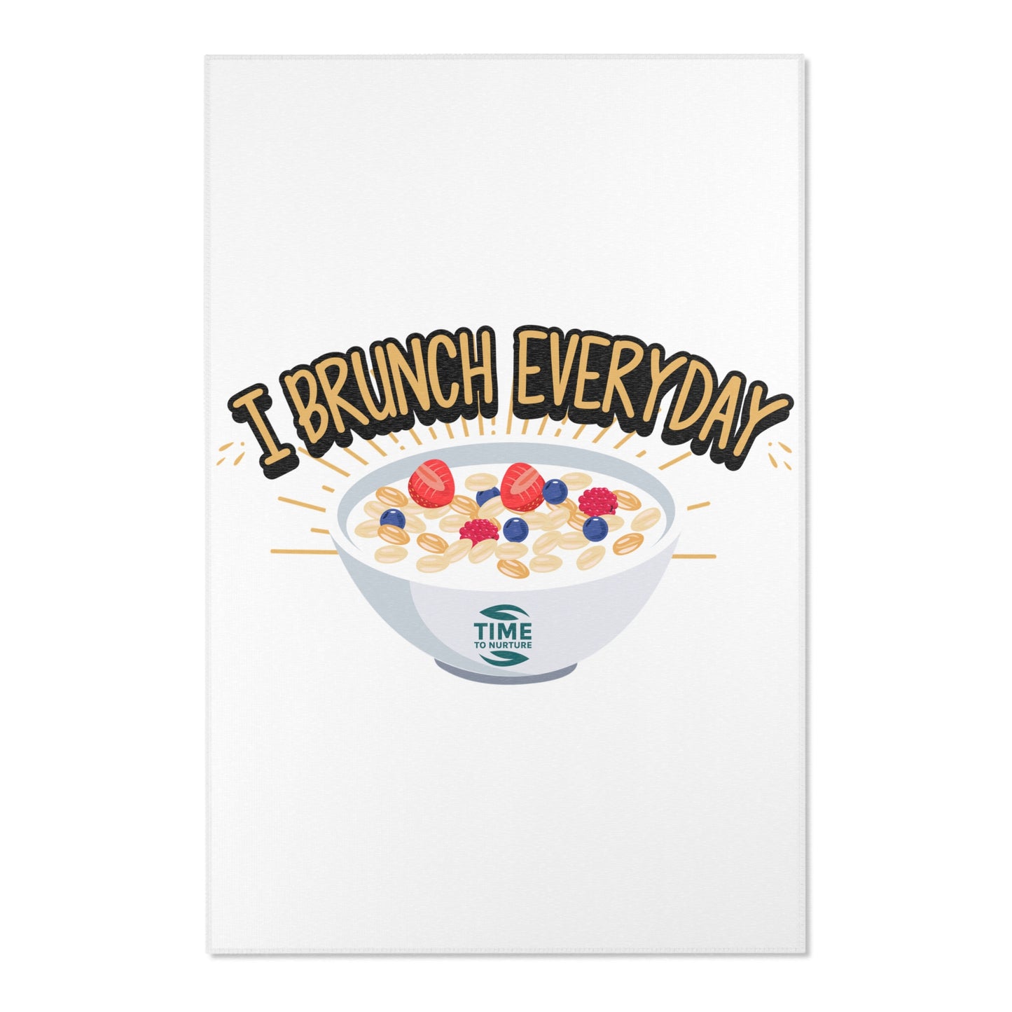 Whimsical kitchen area rug with an I Brunch Everyday theme, featuring a funny and playful design, perfect for dining rooms, patios, or sunrooms.