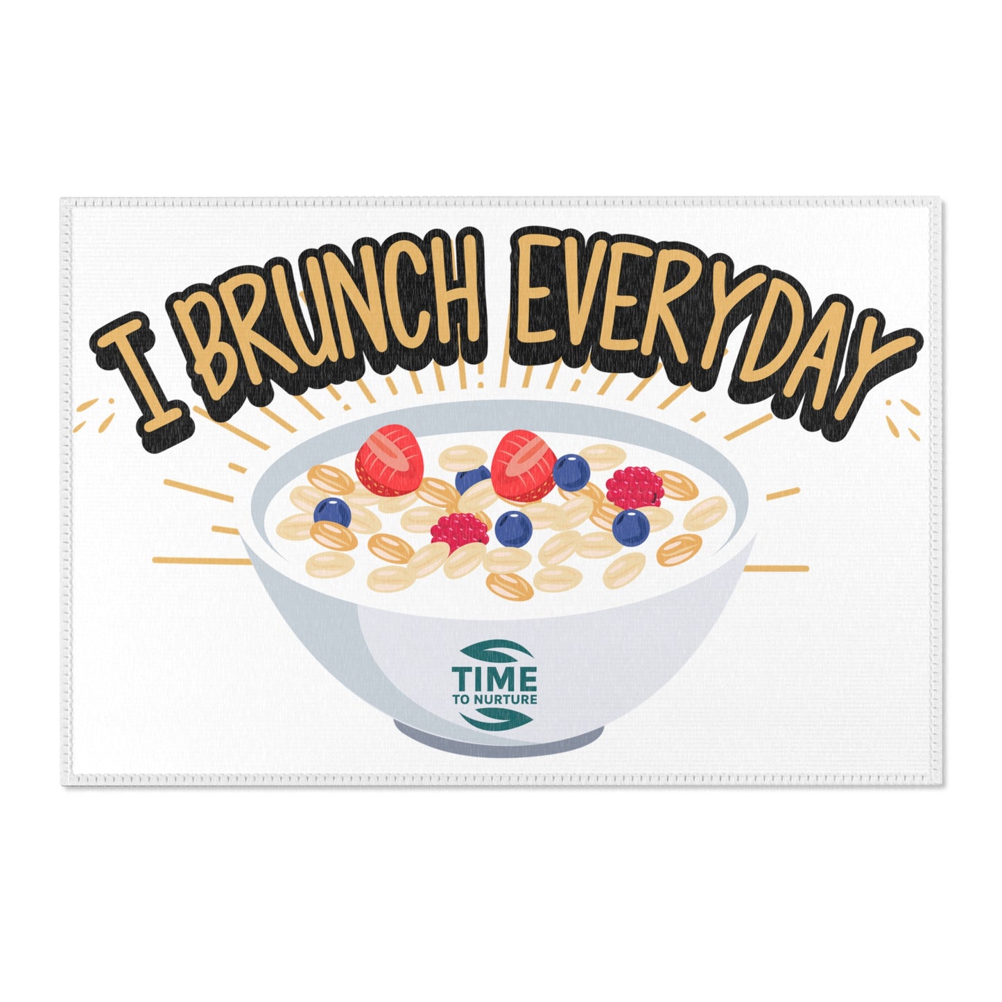 Whimsical kitchen area rug with an I Brunch Everyday theme, featuring a funny and playful design, perfect for dining rooms, patios, or sunrooms.