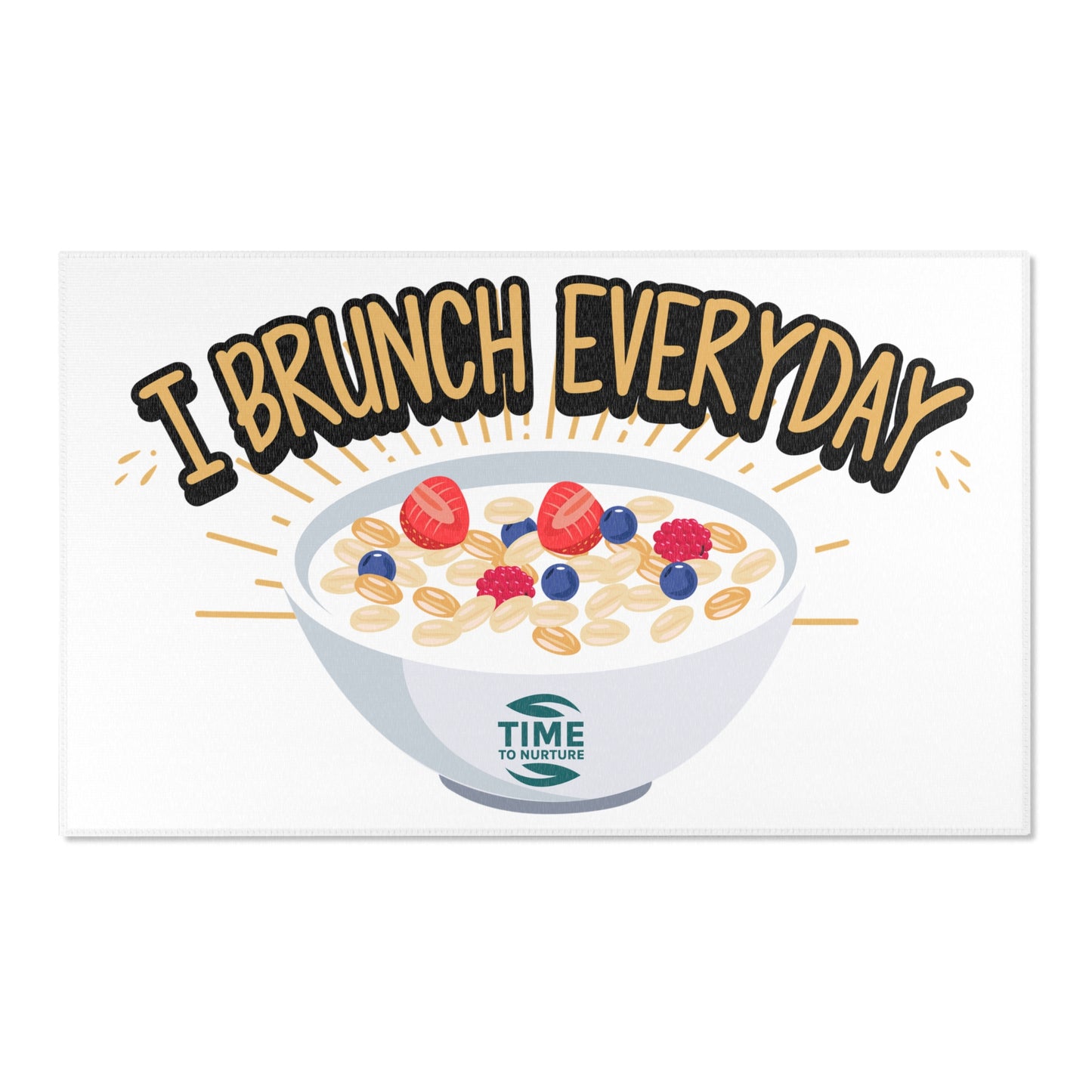 Whimsical kitchen area rug with an I Brunch Everyday theme, featuring a funny and playful design, perfect for dining rooms, patios, or sunrooms.