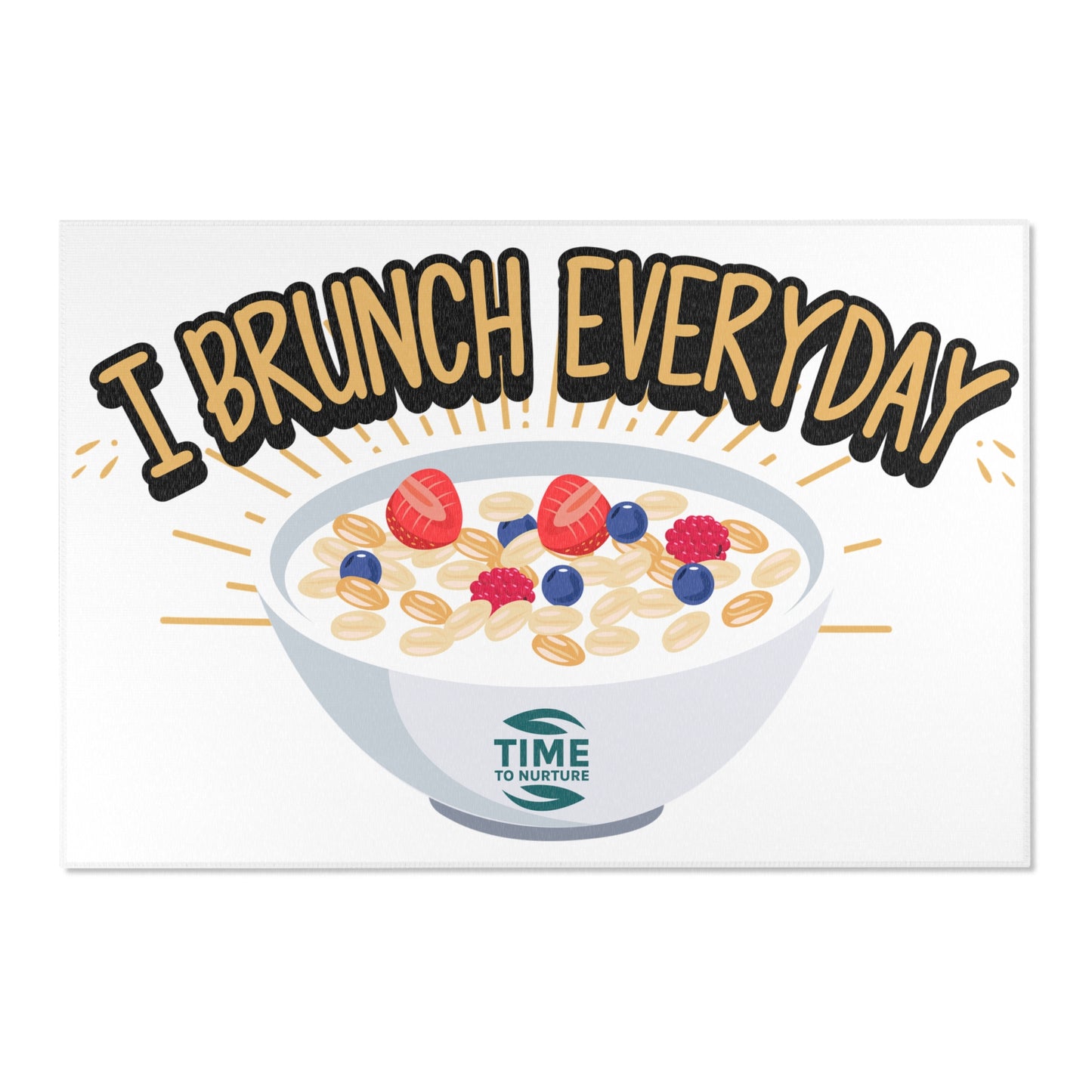 Whimsical kitchen area rug with an I Brunch Everyday theme, featuring a funny and playful design, perfect for dining rooms, patios, or sunrooms.