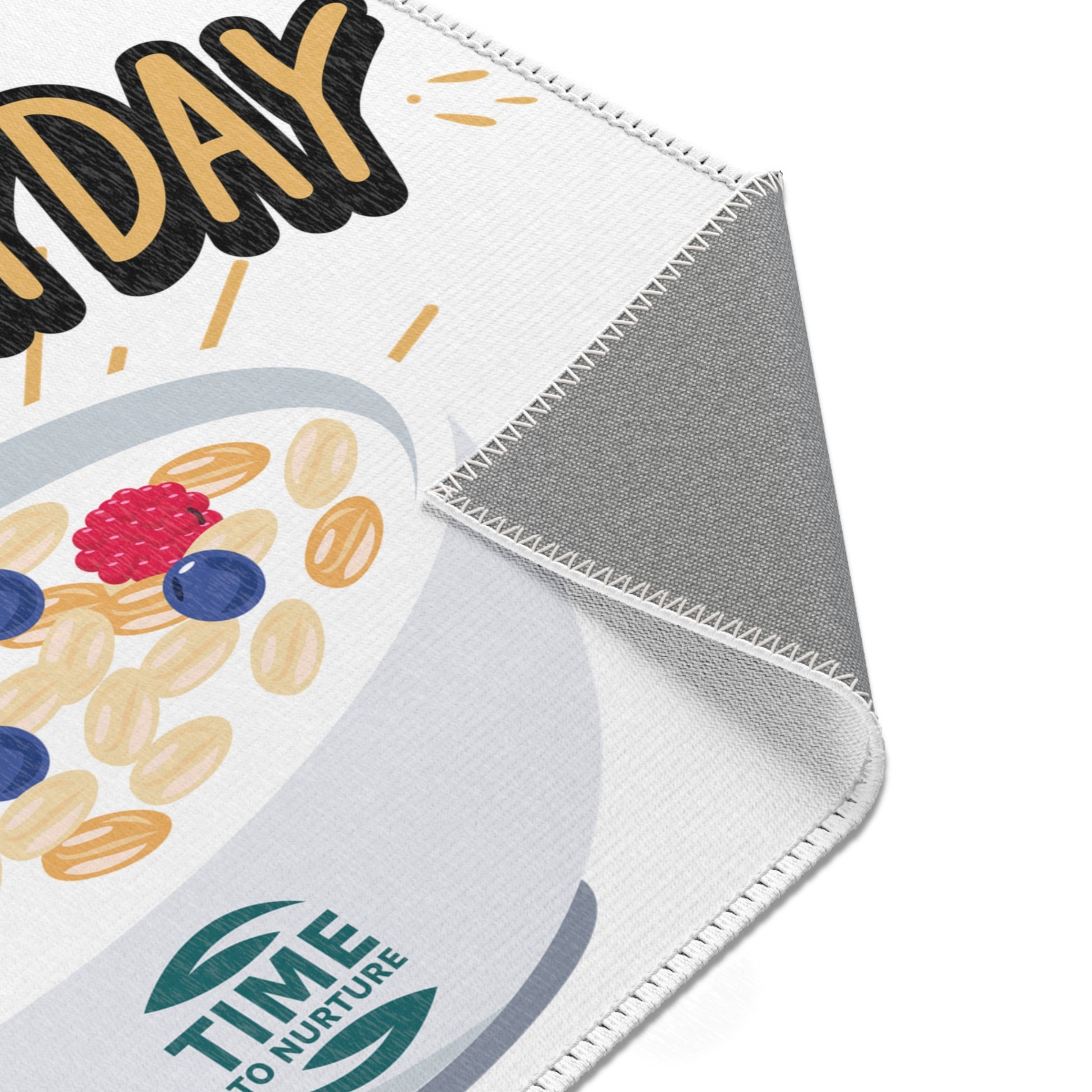 Whimsical kitchen area rug with an I Brunch Everyday theme, featuring a funny and playful design, perfect for dining rooms, patios, or sunrooms.