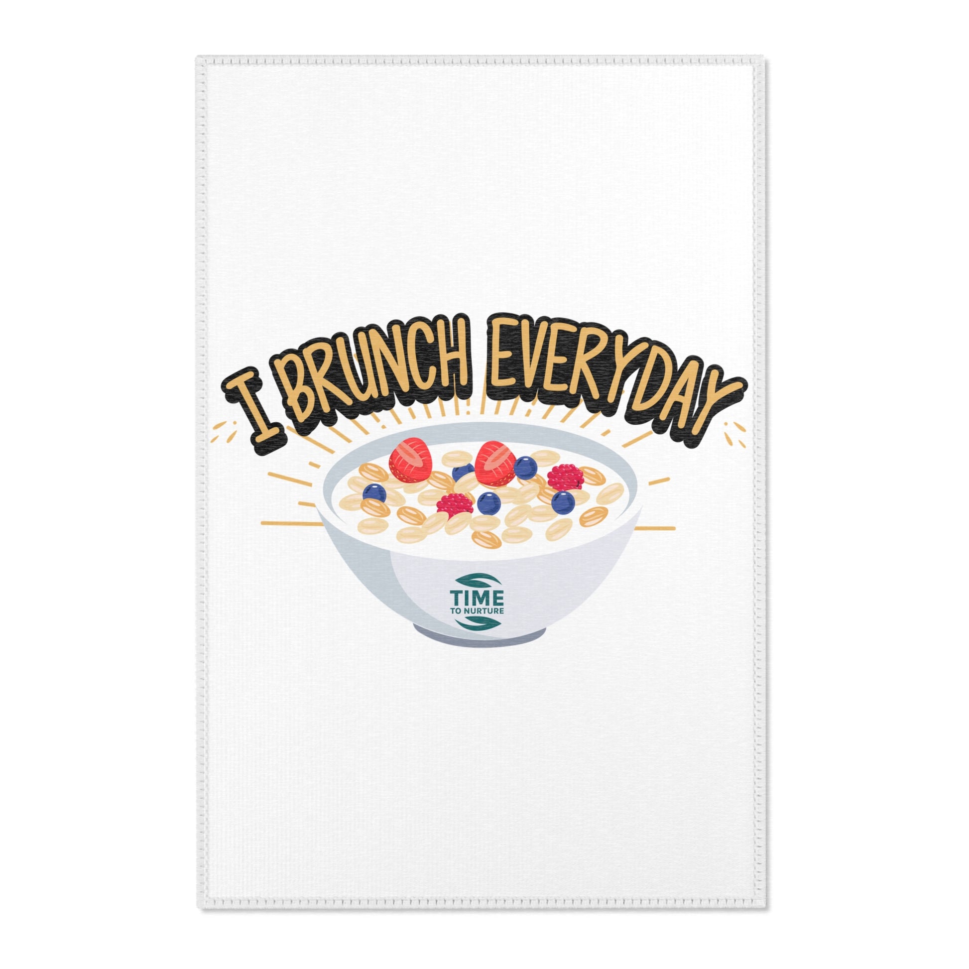 Whimsical kitchen area rug with an I Brunch Everyday theme, featuring a funny and playful design, perfect for dining rooms, patios, or sunrooms