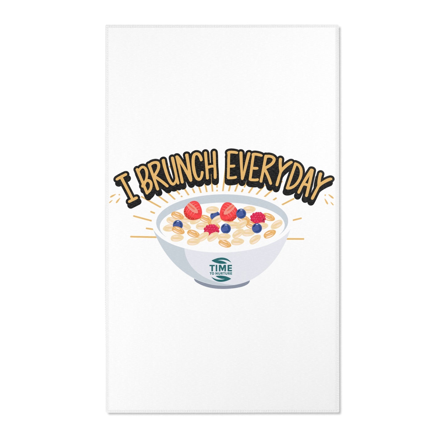 Whimsical kitchen area rug with an I Brunch Everyday theme, featuring a funny and playful design, perfect for dining rooms, patios, or sunrooms
