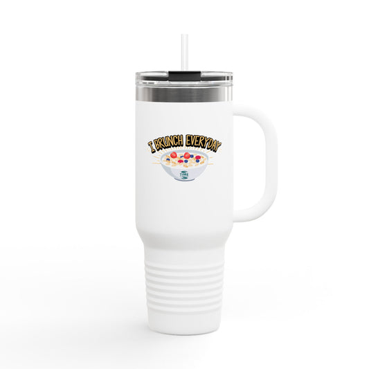 brunch lover insulated travel mug 40oz with a leak-proof lid, perfect for hot and cold drinks, featuring a fun design for coffee and tea enthusiasts, ideal for on-the-go use and a great gift for brunch lovers