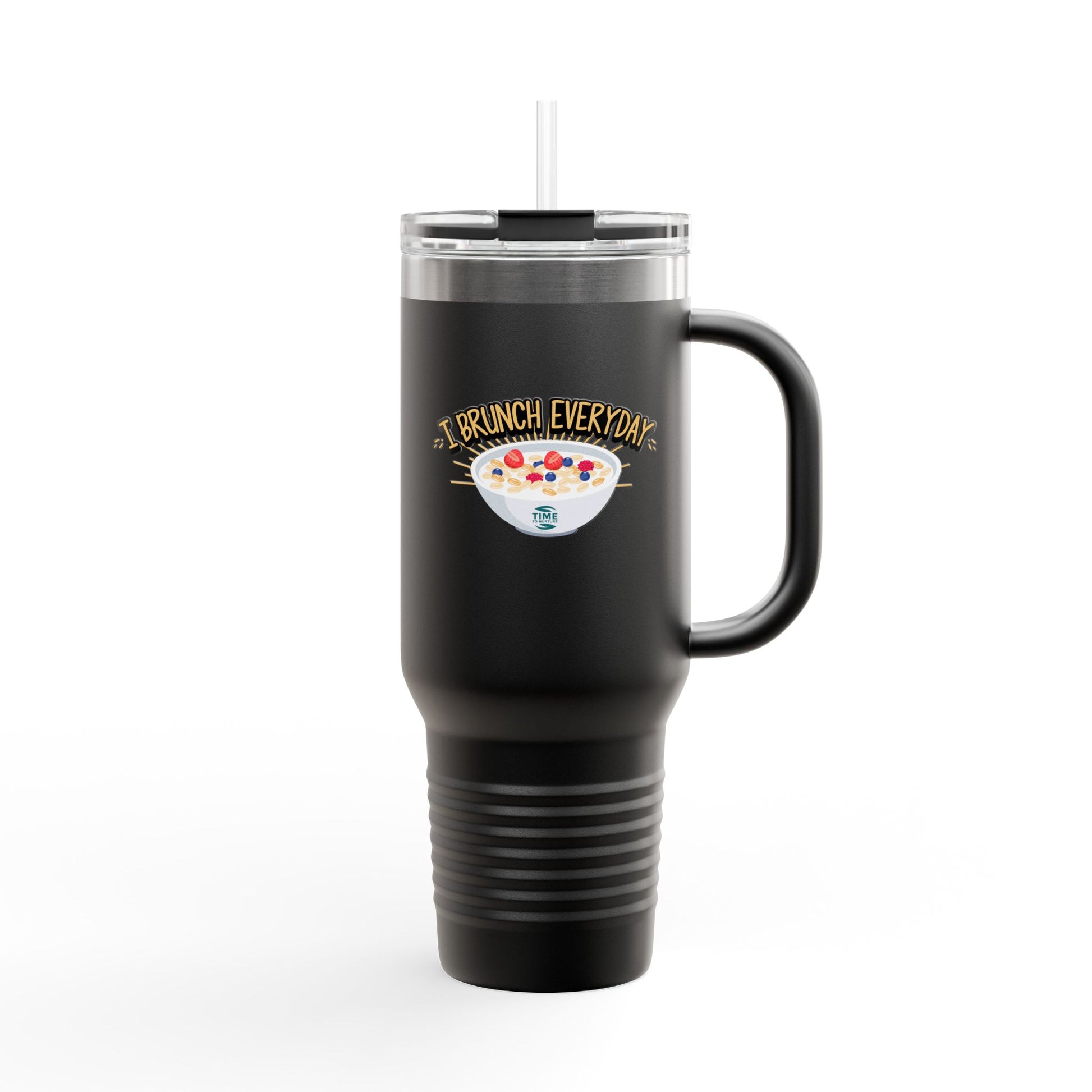 brunch lover insulated travel mug 40oz with a leak-proof lid, perfect for hot and cold drinks, featuring a fun design for coffee and tea enthusiasts, ideal for on-the-go use and a great gift for brunch lovers
