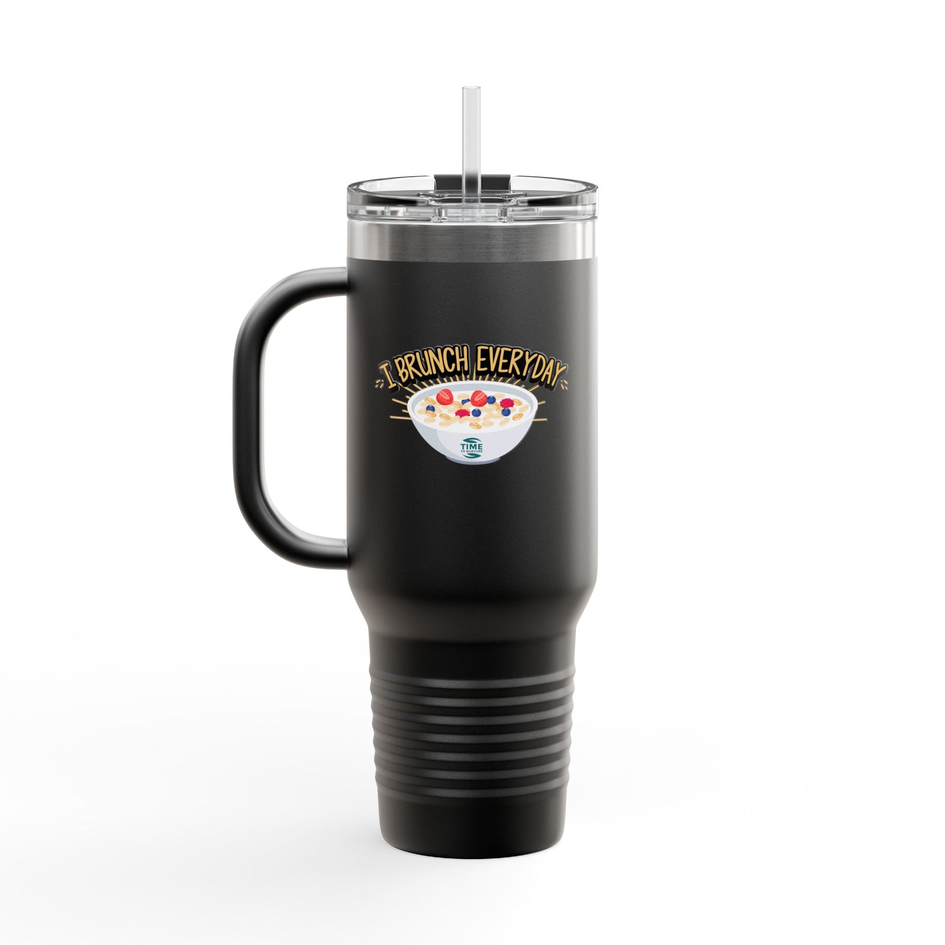 brunch lover insulated travel mug 40oz with a leak-proof lid, perfect for hot and cold drinks, featuring a fun design for coffee and tea enthusiasts, ideal for on-the-go use and a great gift for brunch lovers