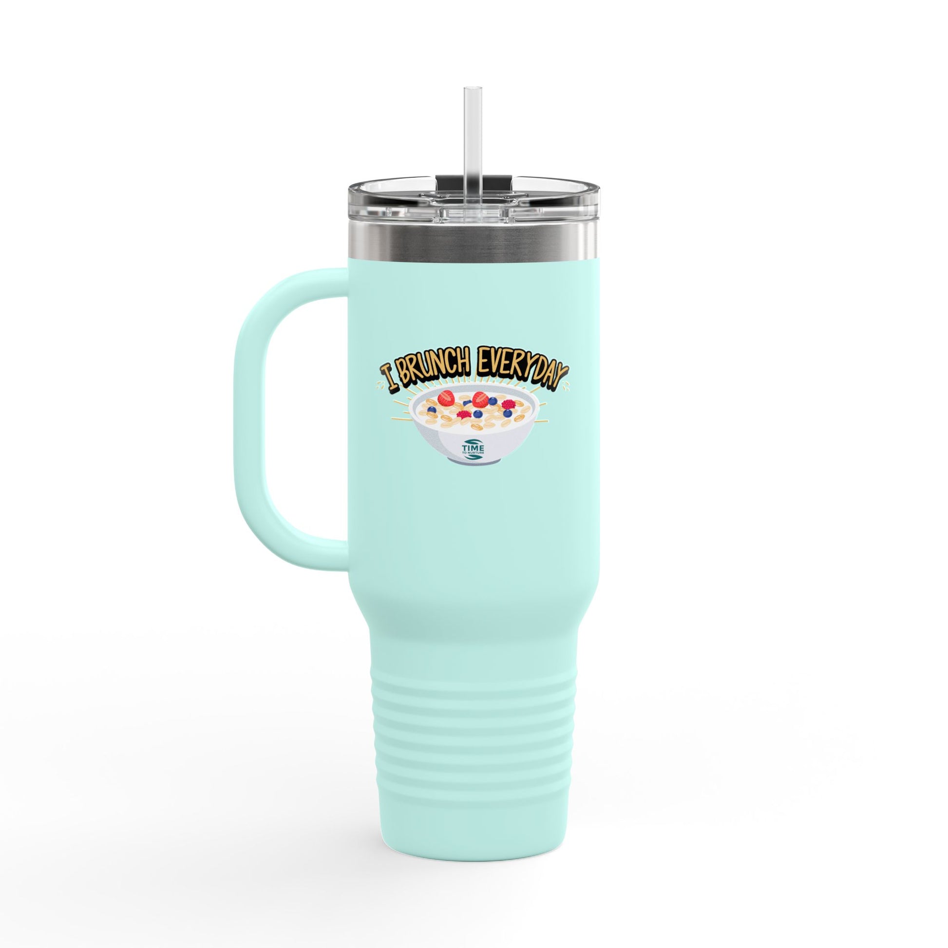brunch lover insulated travel mug 40oz with a leak-proof lid, perfect for hot and cold drinks, featuring a fun design for coffee and tea enthusiasts, ideal for on-the-go use and a great gift for brunch lovers