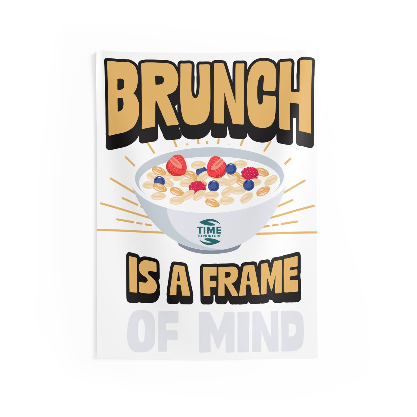 indoor wall tapestry featuring the phrase "Retirement Brunch" in stylish typography, complemented by warm, inviting colors. Perfect as wall art for brunch lovers, retirement gifts, or home decor that adds a cozy and uplifting vibe to any space.