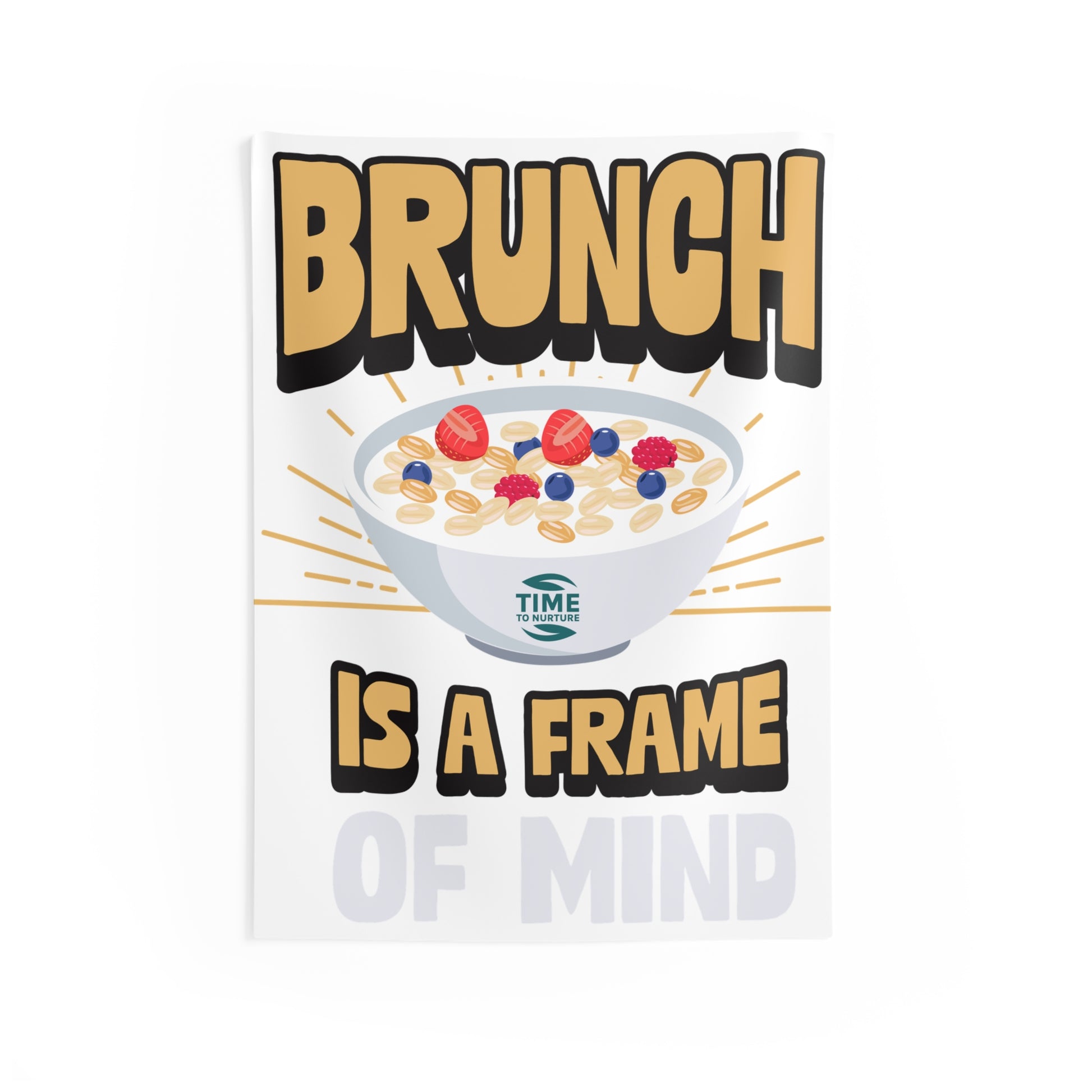 indoor wall tapestry featuring the phrase "Retirement Brunch" in stylish typography, complemented by warm, inviting colors. Perfect as wall art for brunch lovers, retirement gifts, or home decor that adds a cozy and uplifting vibe to any space.