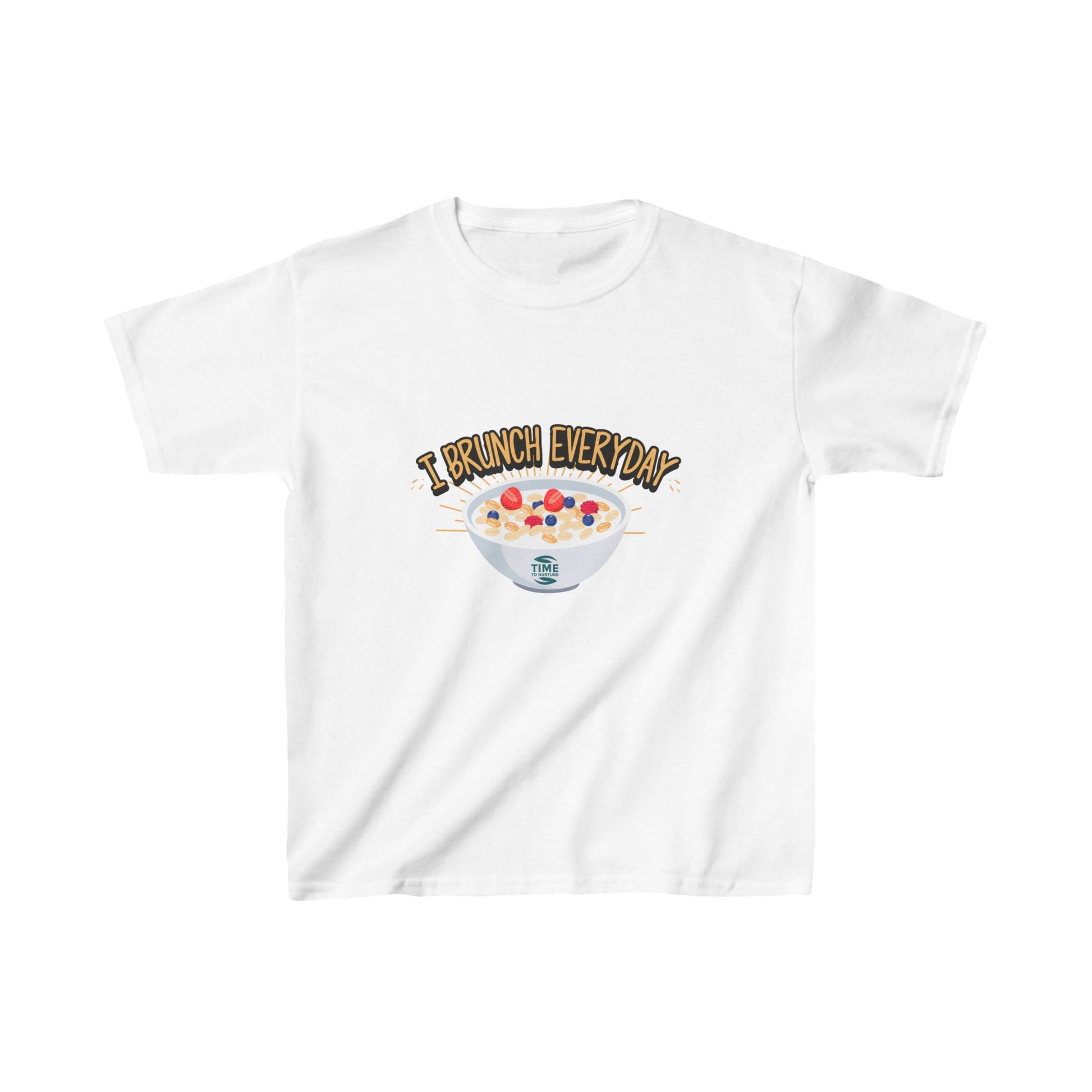 kids' heavy cotton tee featuring the phrase "I brunch everyday" in a fun and playful design. A charming and humorous brunch-themed shirt, perfect as a gift for young brunch lovers or as a unique retirement-inspired keepsake.