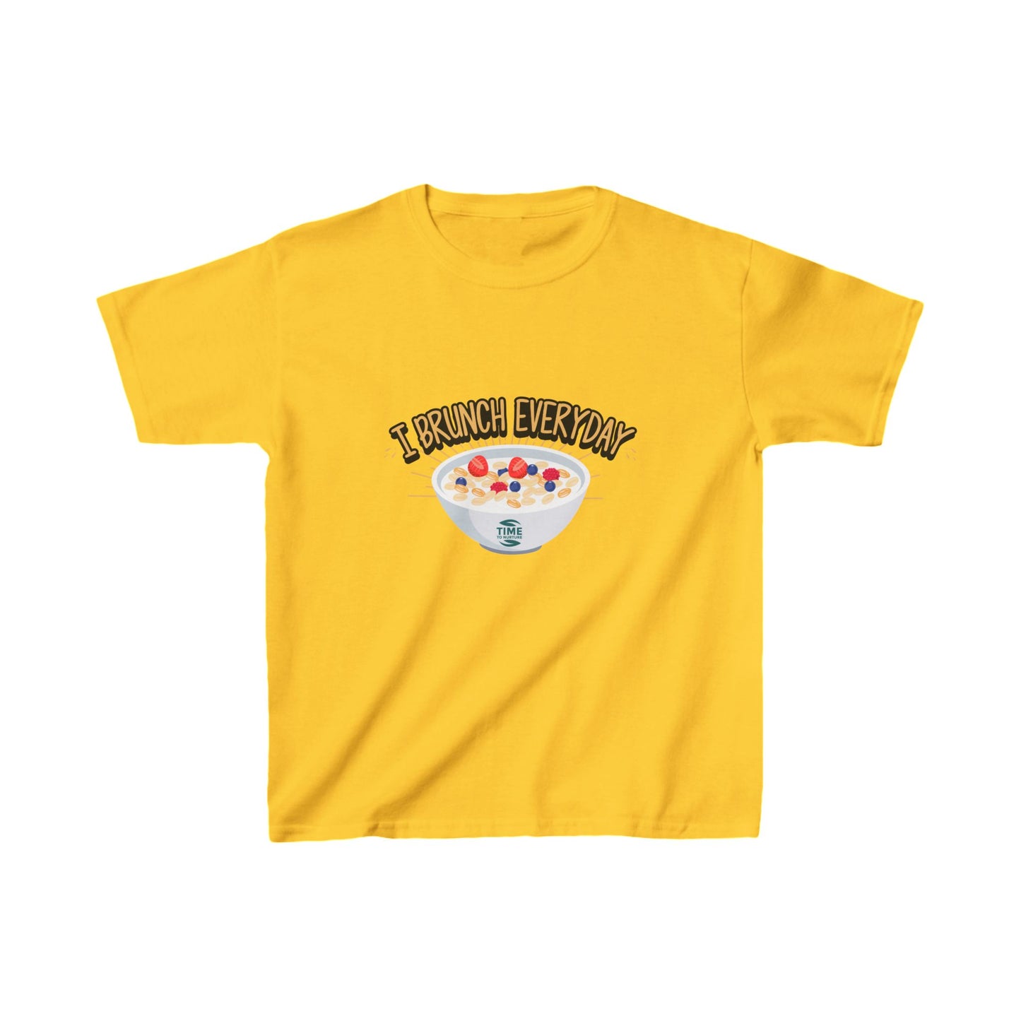kids' heavy cotton tee featuring the phrase "I brunch everyday" in a fun and playful design. A charming and humorous brunch-themed shirt, perfect as a gift for young brunch lovers or as a unique retirement-inspired keepsake.