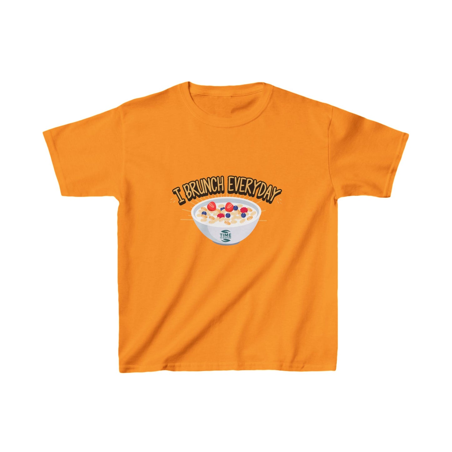 kids' heavy cotton tee featuring the phrase "I brunch everyday" in a fun and playful design. A charming and humorous brunch-themed shirt, perfect as a gift for young brunch lovers or as a unique retirement-inspired keepsake.
