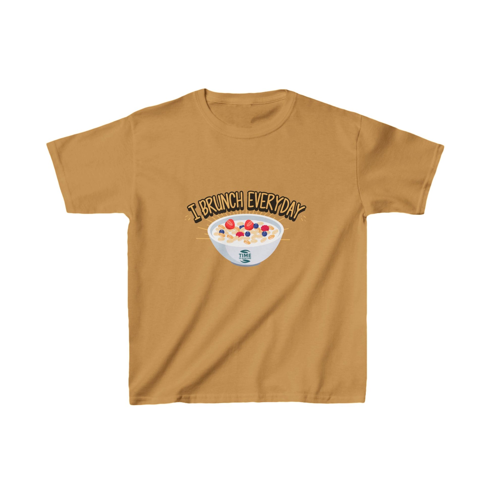 kids' heavy cotton tee featuring the phrase "I brunch everyday" in a fun and playful design. A charming and humorous brunch-themed shirt, perfect as a gift for young brunch lovers or as a unique retirement-inspired keepsake.