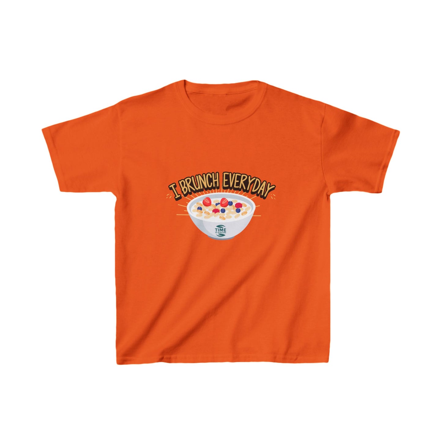 kids' heavy cotton tee featuring the phrase "I brunch everyday" in a fun and playful design. A charming and humorous brunch-themed shirt, perfect as a gift for young brunch lovers or as a unique retirement-inspired keepsake.