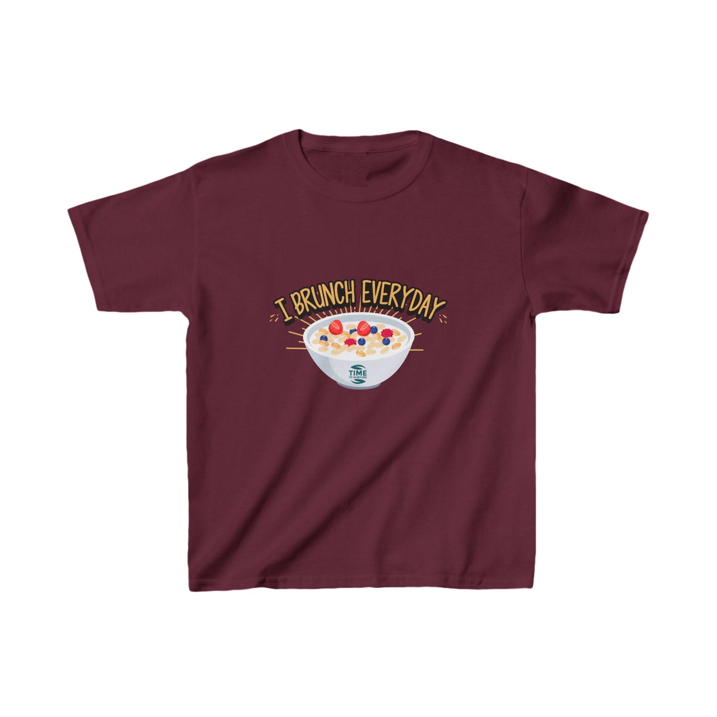 kids' heavy cotton tee featuring the phrase "I brunch everyday" in a fun and playful design. A charming and humorous brunch-themed shirt, perfect as a gift for young brunch lovers or as a unique retirement-inspired keepsake.