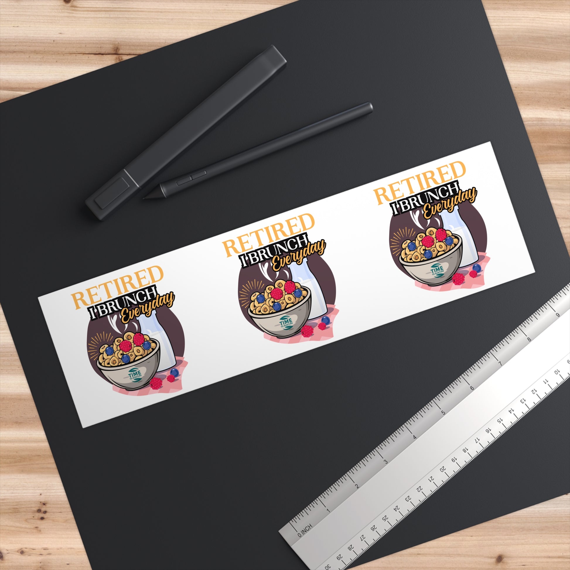 retired and brunching everyday bumper sticker with a funny retirement quote perfect for brunch lovers, car decals, laptops, coolers, and retirement party accessories