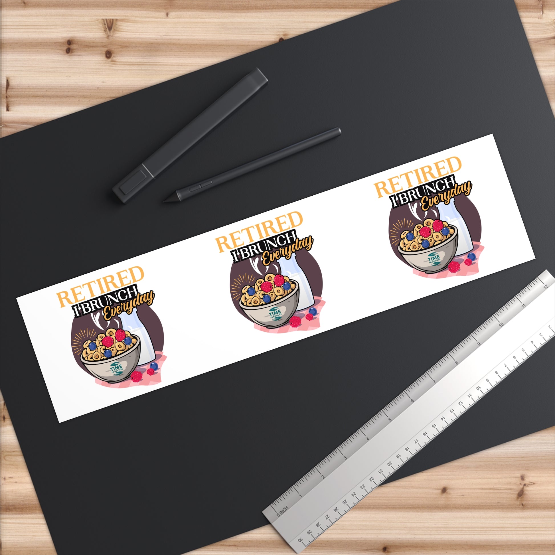 retired and brunching everyday bumper sticker with a funny retirement quote perfect for brunch lovers, car decals, laptops, coolers, and retirement party accessories