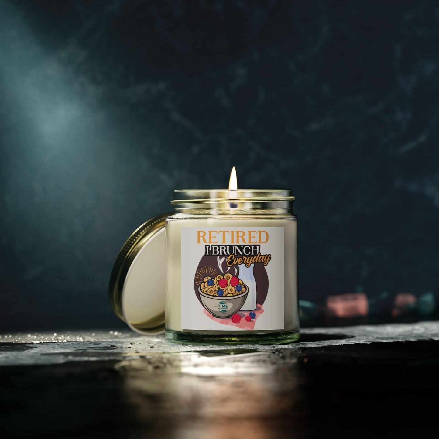 scented candle set made with coconut apricot wax, featuring a playful "Retirement Brunch" theme and funny quotes. Perfect as a relaxing home fragrance, thoughtful retirement gift, or a humorous present for coworkers.