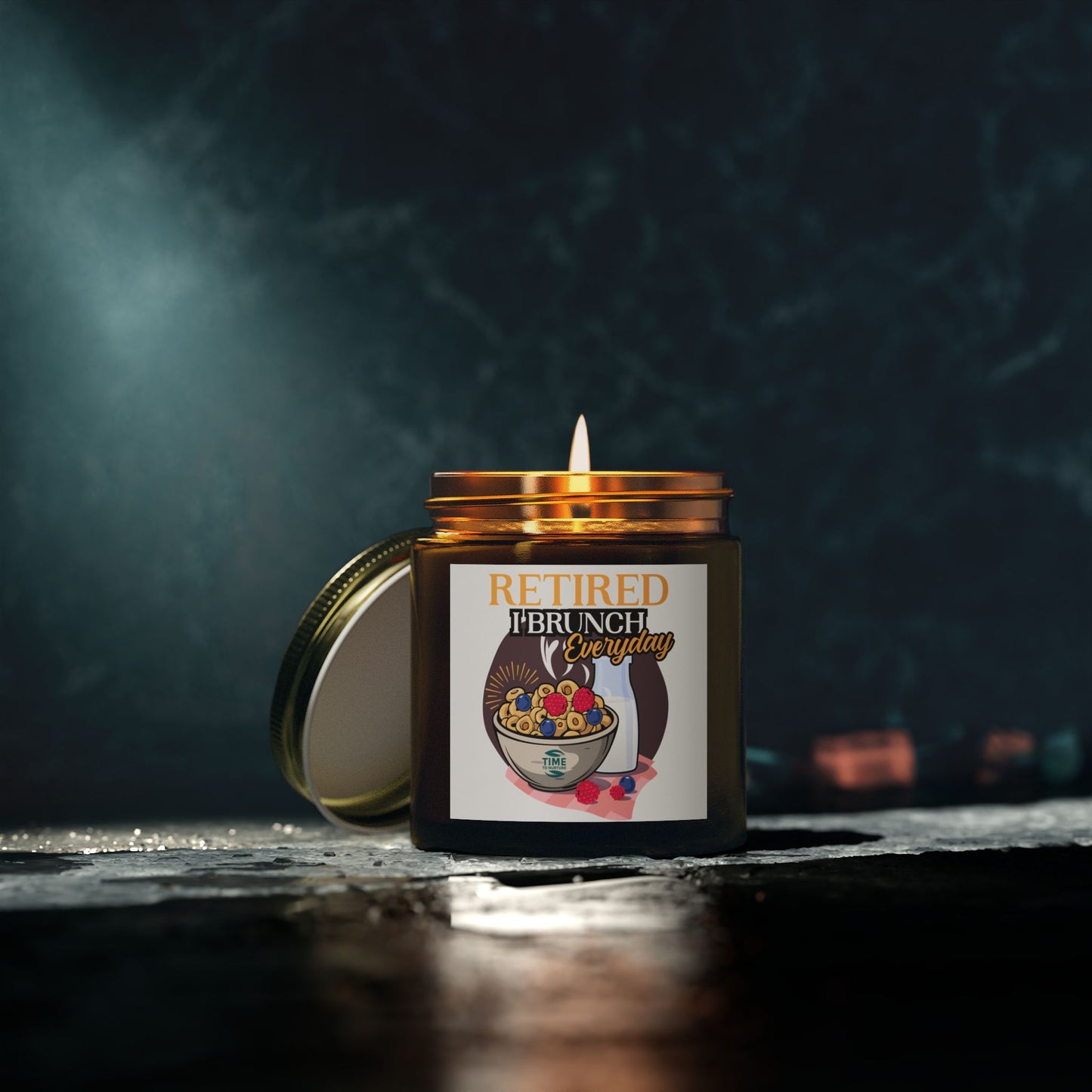 scented candle set made with coconut apricot wax, featuring a playful "Retirement Brunch" theme and funny quotes. Perfect as a relaxing home fragrance, thoughtful retirement gift, or a humorous present for coworkers.