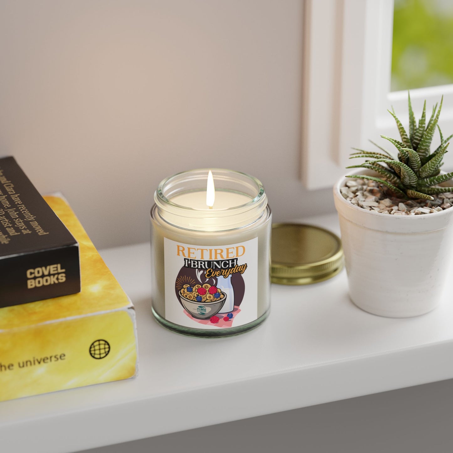scented candle set made with coconut apricot wax, featuring a playful "Retirement Brunch" theme and funny quotes. Perfect as a relaxing home fragrance, thoughtful retirement gift, or a humorous present for coworkers.