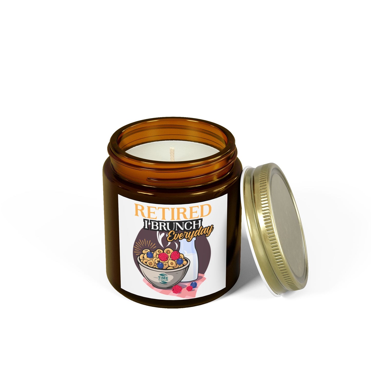 scented candle set made with coconut apricot wax, featuring a playful "Retirement Brunch" theme and funny quotes. Perfect as a relaxing home fragrance, thoughtful retirement gift, or a humorous present for coworkers.