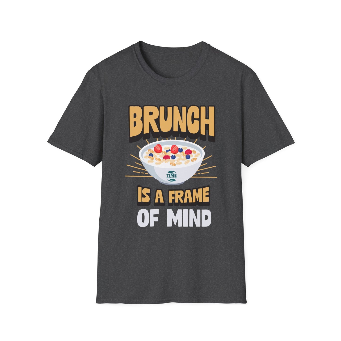 unisex softstyle t-shirt with "Brunch Frame Retirement" graphic; casual and comfortable tee ideal for brunch lovers, weekends, and gift giving